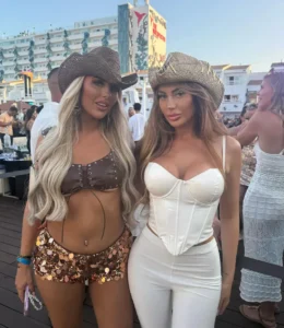 The Geordie Shore alum, right, oozed glam as she prepared to party in Ibiza in all-white attire
